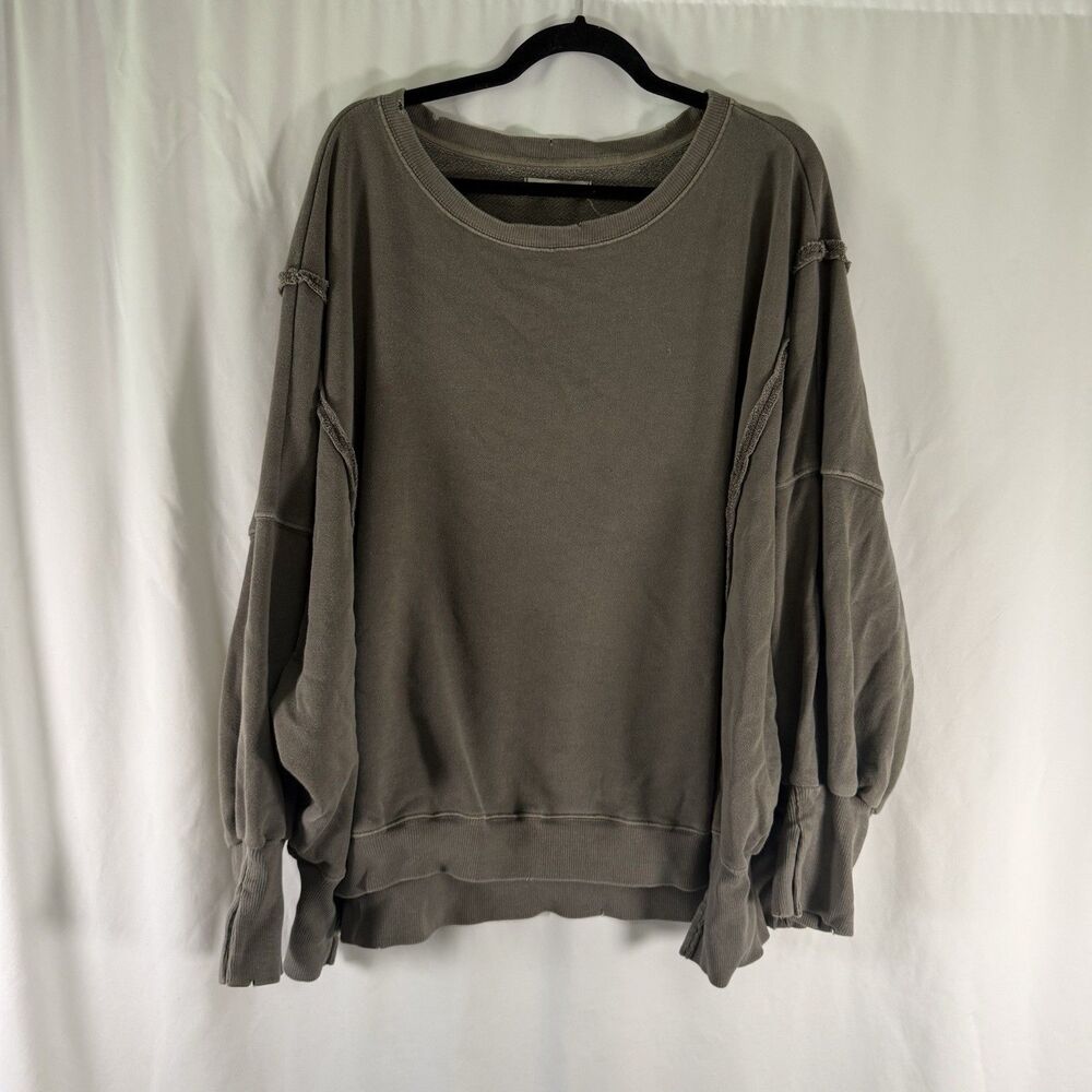 We the Free Oversized Sweater Women's Large Green Round Neck Pullover Cotton Bl